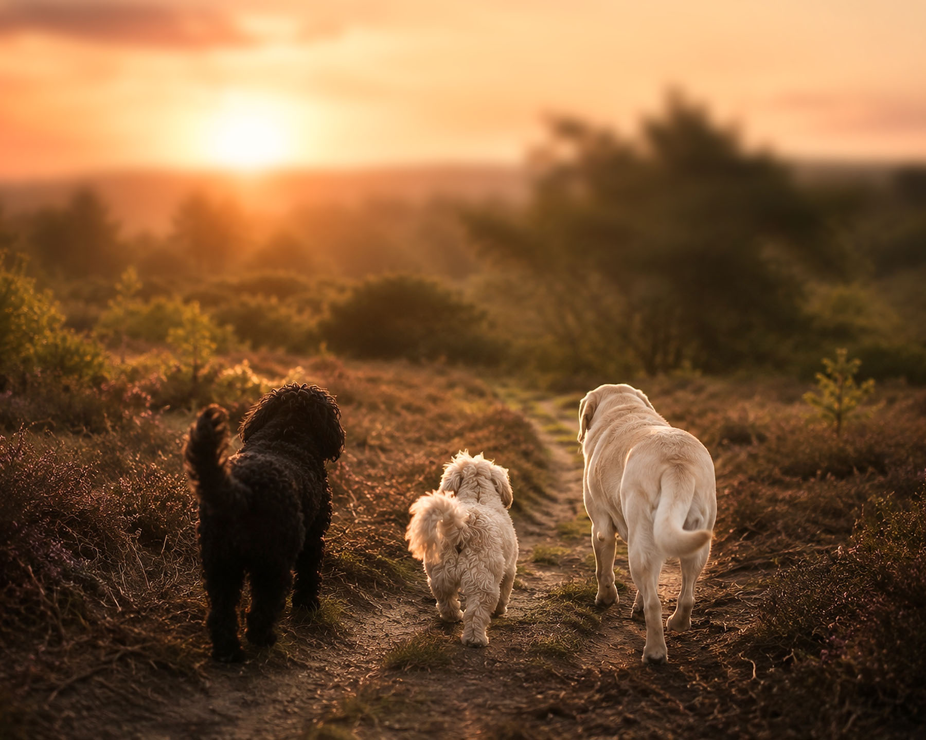 foto van honden tijdens een bos en heide wandeling met hondenuitlaatservice Willie Kers uit Apeldoorn